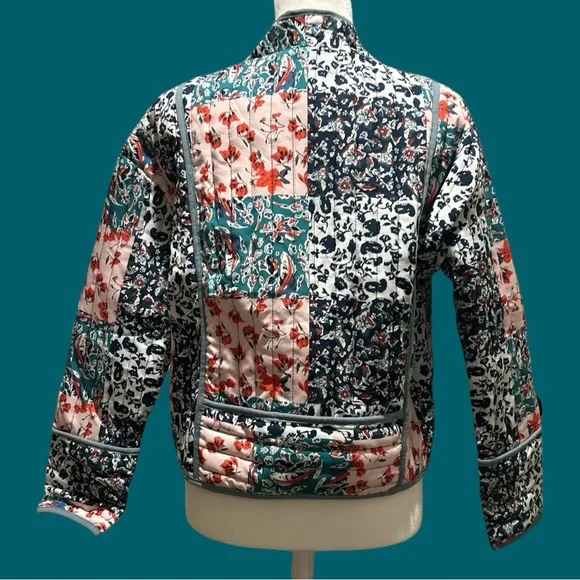 Warm Trendy Quilted Jacket Open Front Multi-Color All-Over Floral Print Small - Picture 4 of 16